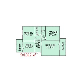 Трехкомнатная квартира. 5 микрорайон.