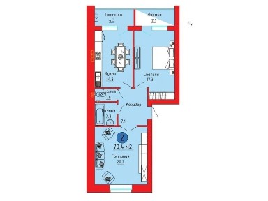 2х ком квартира 70,4кв. м. в новом доме ул. Ш.Коспанова 1й этаж