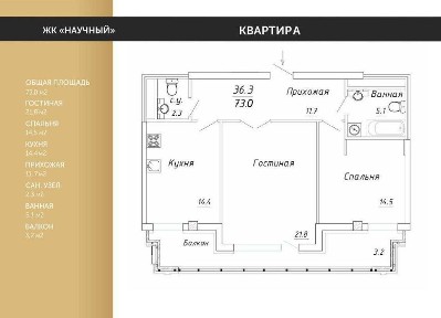 2-комнатная квартира ЖК Научный