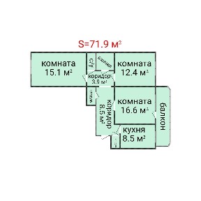 Трехкомнатная квартира. КЖБИ.